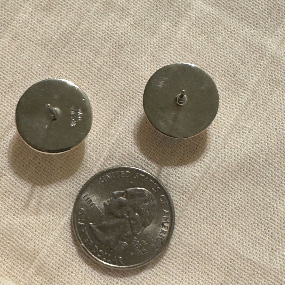 Taxco Silver Round And Flat Back Button Style Ear… - image 8